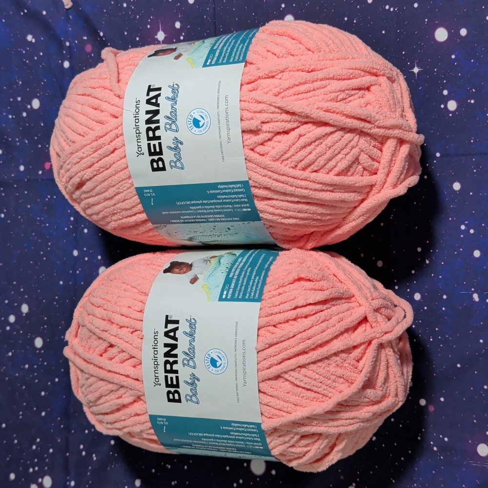 2 New Skeins Bernat Baby Blanket Yarn CORAL BLOSSOM Smoke Free Home